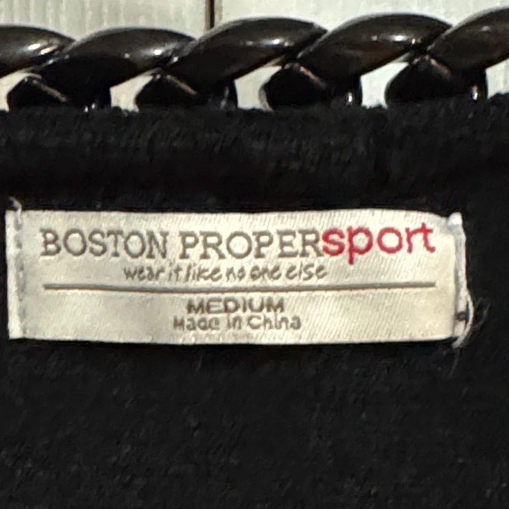 Boston Proper Black zip front French terry jacket with Chain Accent - Picture 2 of 6